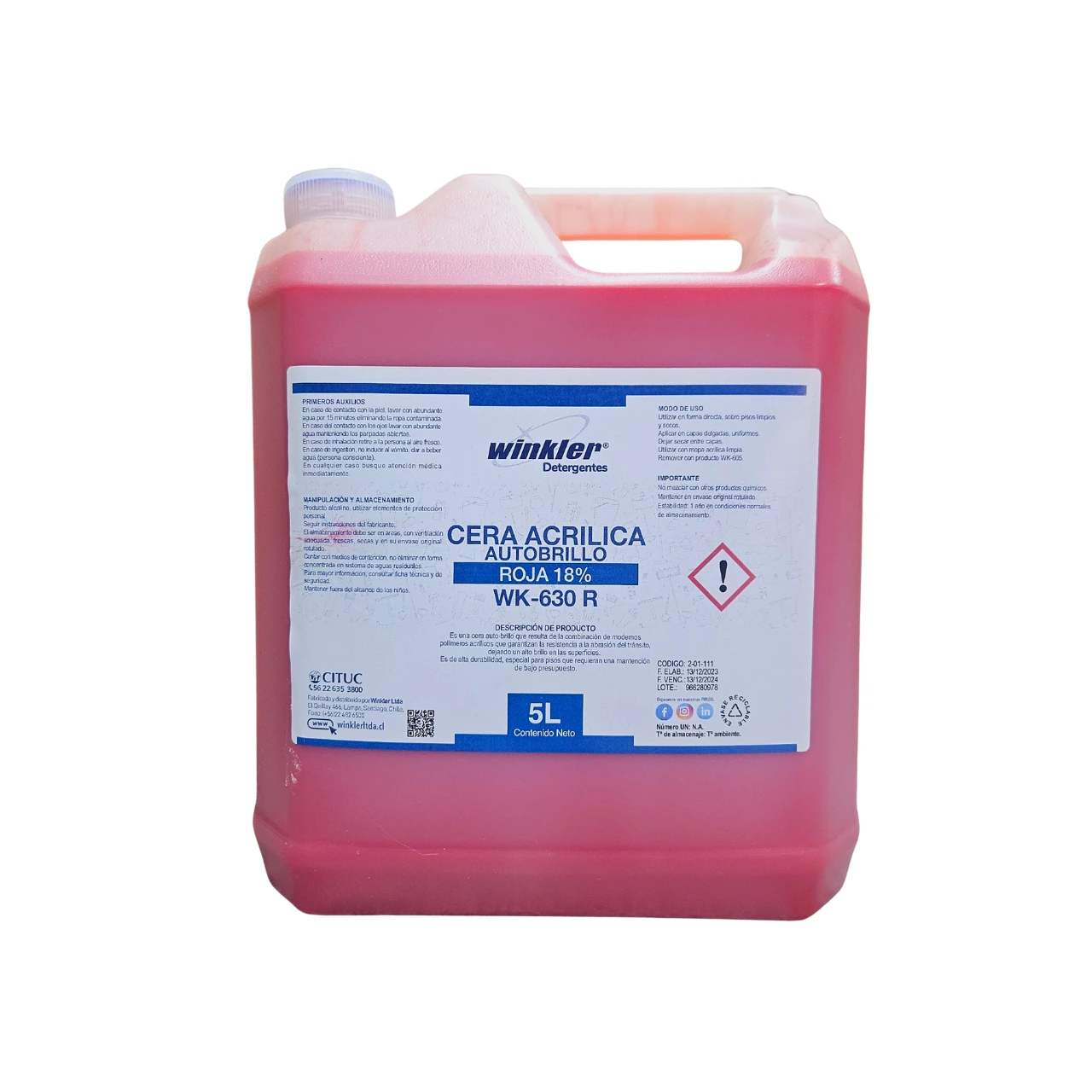 Cera Acrilica Autobrillo Roja al 18% - WK-630 R - 5 Litros