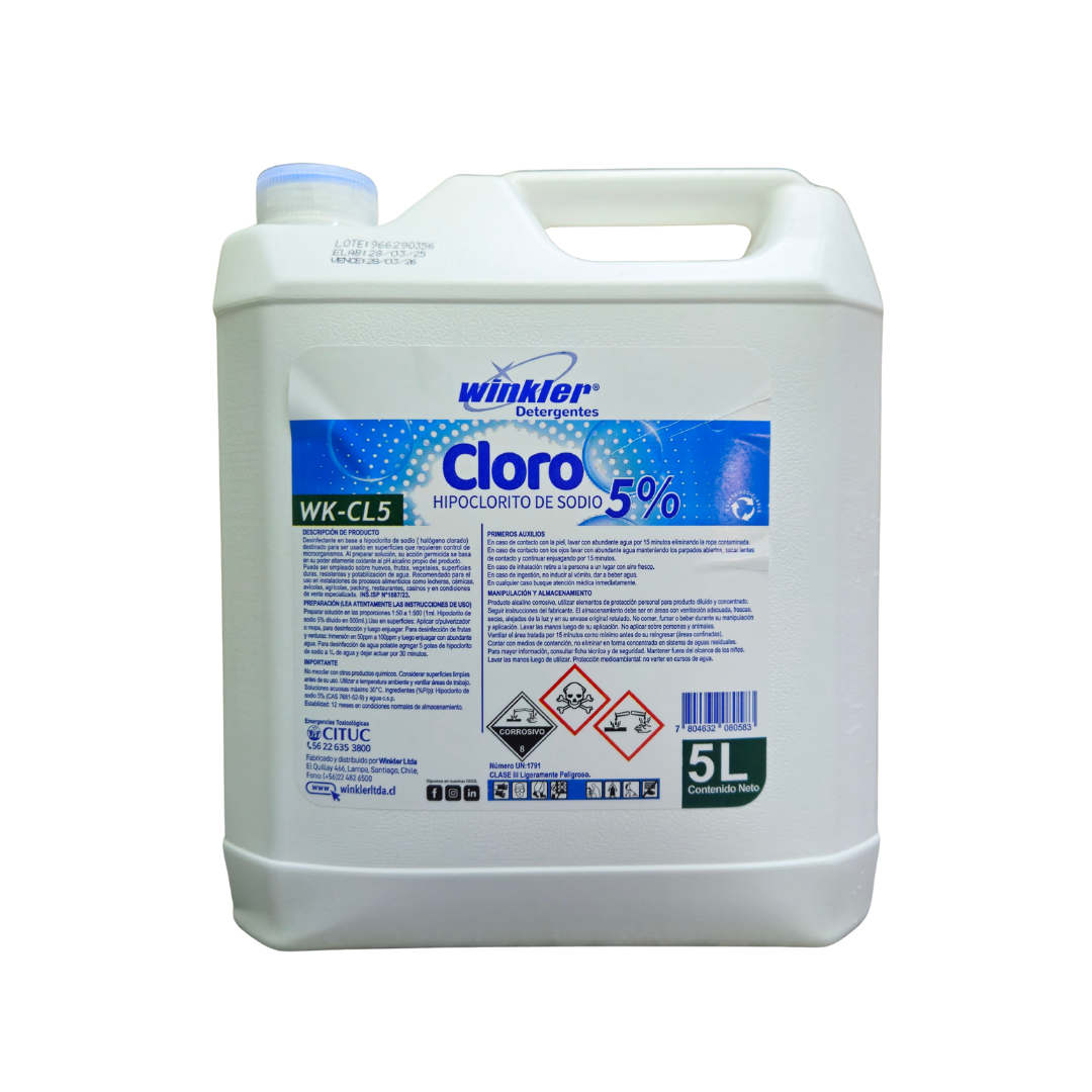 Cloro, Hipoclorito de Sodio 5% Env. 5 Litros - WK-CL5