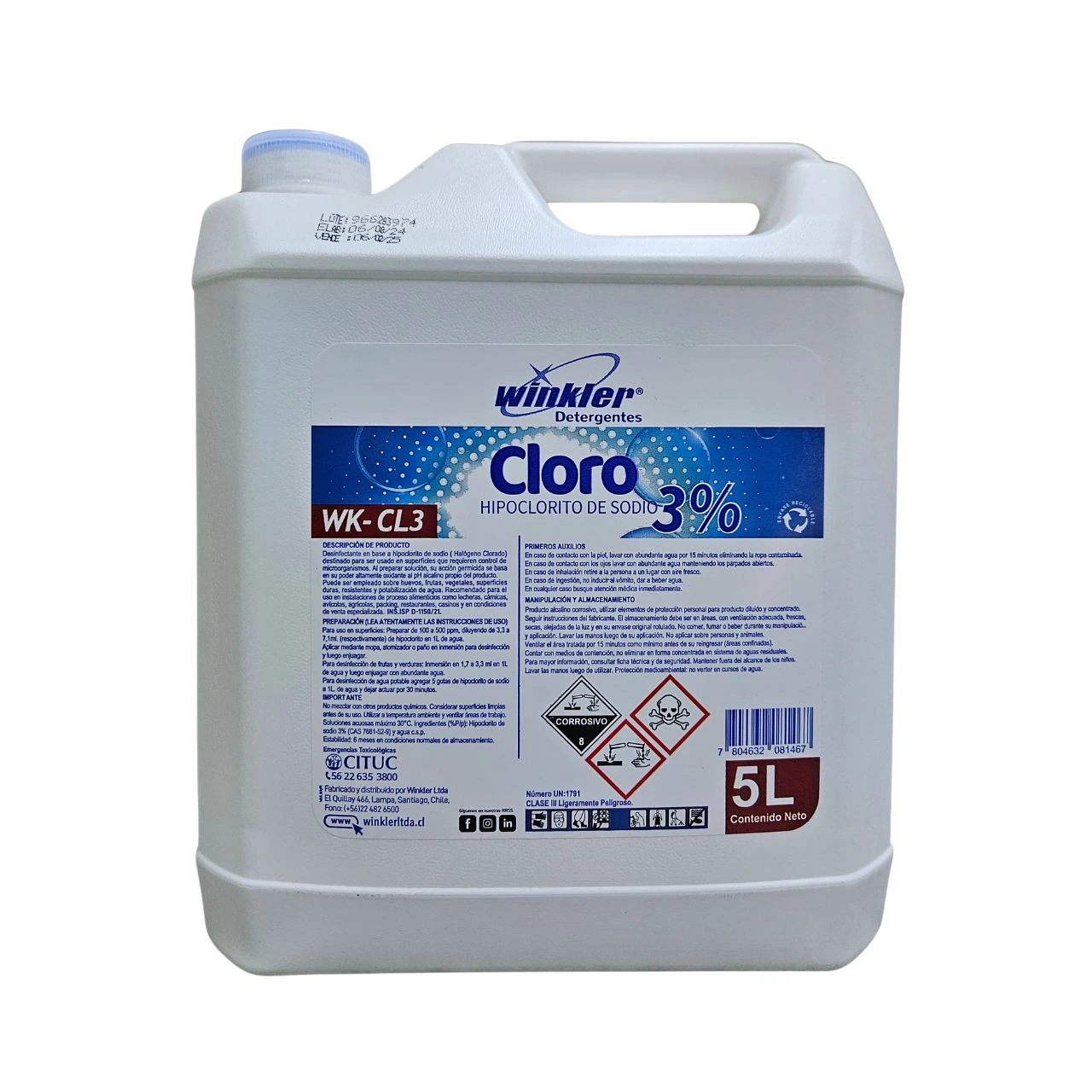 Cloro Hipoclorito de Sodio 3% - WK-CL3 - 5 Litros