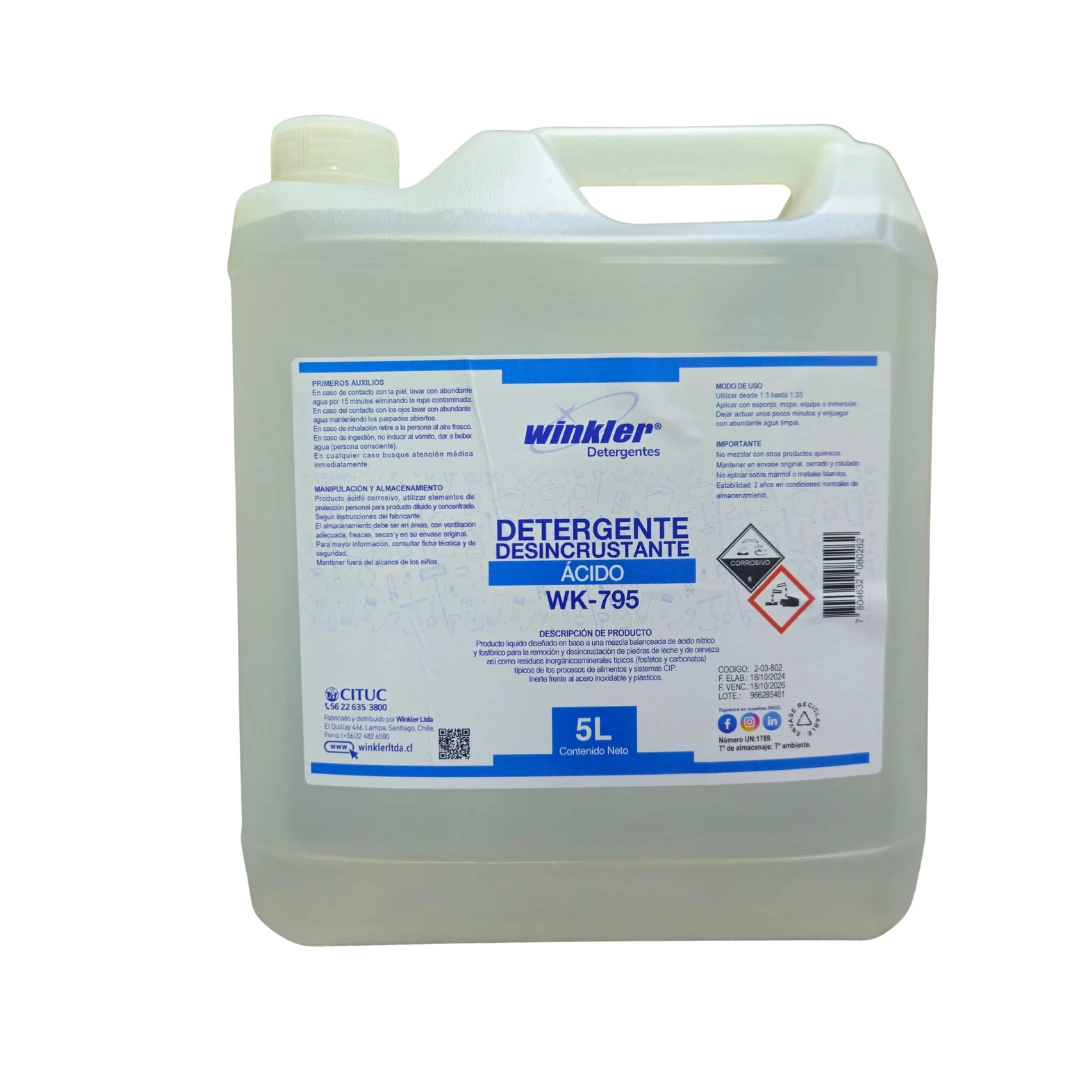 Detergente Desincrustante Acido para Industrias de Alimentos- Wk-795 - 5 Litros