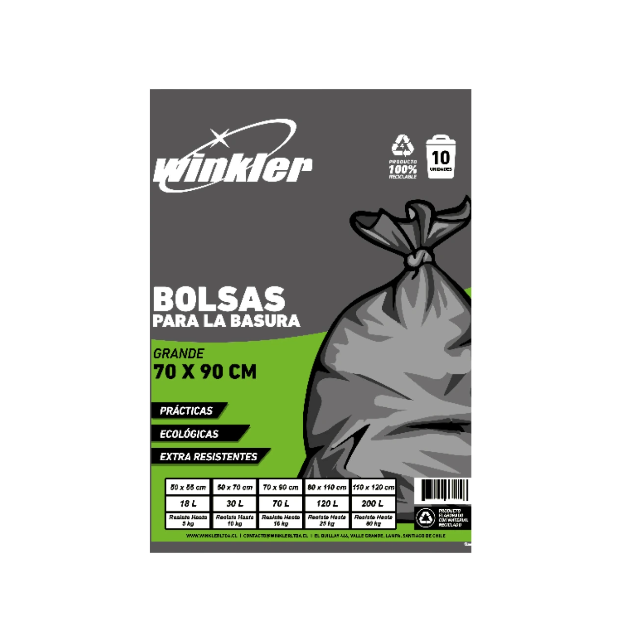 Bolsa Basura Negra 70x90X0.30 70L Extra Resistente Bolsa 10UN